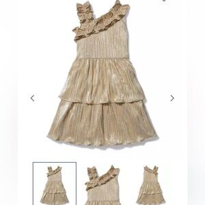 💕2pc Janie and Jack Rachel Zoe gold dress 12-18 months Plisse ruffle